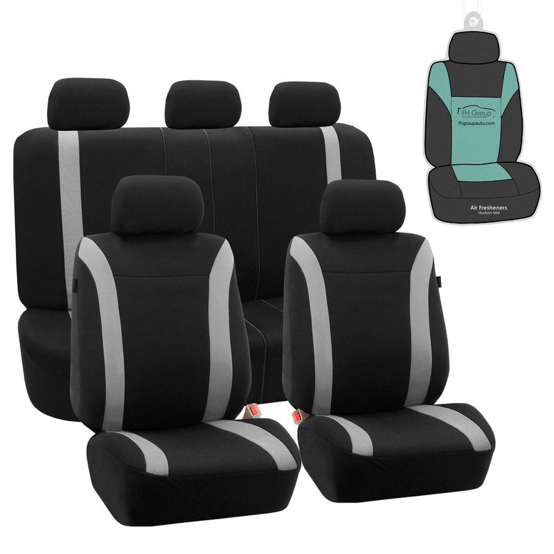 FH Group Automotive Car Seat Covers Cosmopolitan Flat Cloth Full Set Gray Seat Covers, (Airbag Compatible & Split Bench) with Gift Universal Fit Interior Accessories for Cars Trucks and SUVs - Image 1